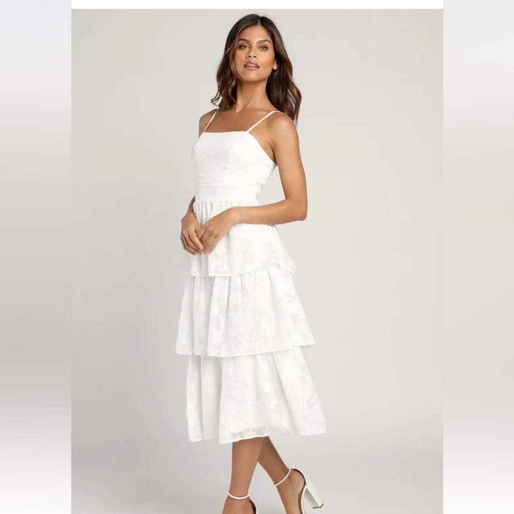 White Floral Print Tiered Dess - Lulus